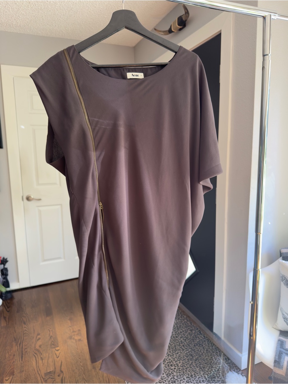 Acne Brown Draped Tunic with Diagonal Zip